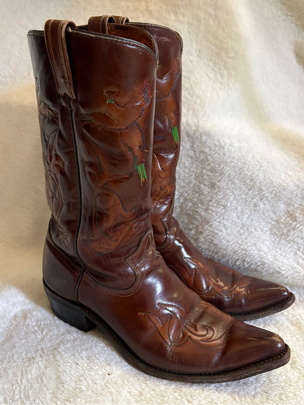 VTG Texas Imperial Co Thunderbird Cowboy Boots Rising Phoenix USA 10 D Leather